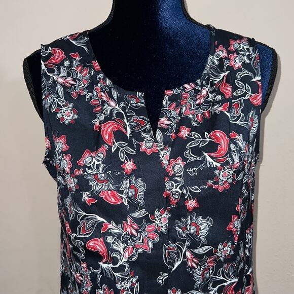 Anne Taylor floral print blouse Sleeveless Small Blue Red White - Picture 2 of 9